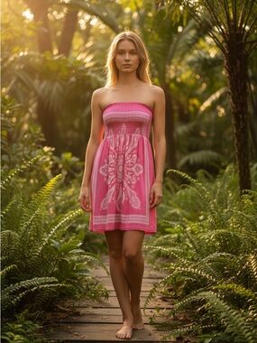 VENUS Strapless Pink Bandana-Print Sundress